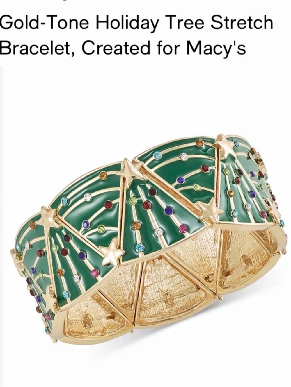 Created for Macy's Holiday Tree Stretch Bracelet Green & Gold 
New
